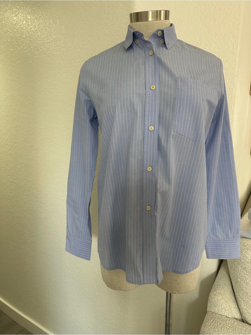 Classic Light Blue Pinstripe womens Button-Up Shirt